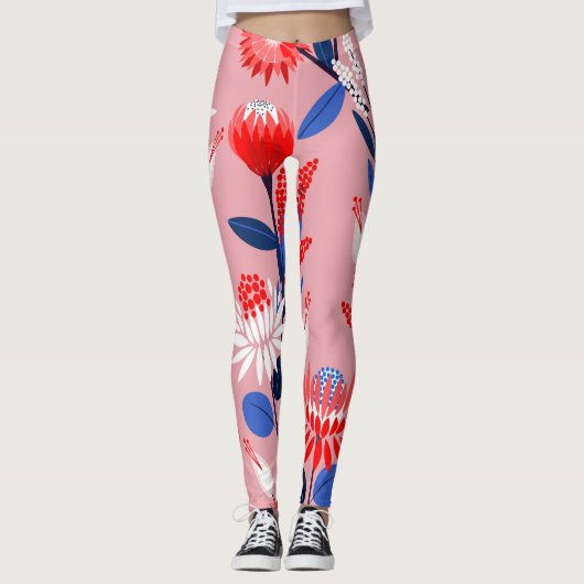 Blooming Protea: Botanisches Gartenmuster Leggings (Vorderseite)