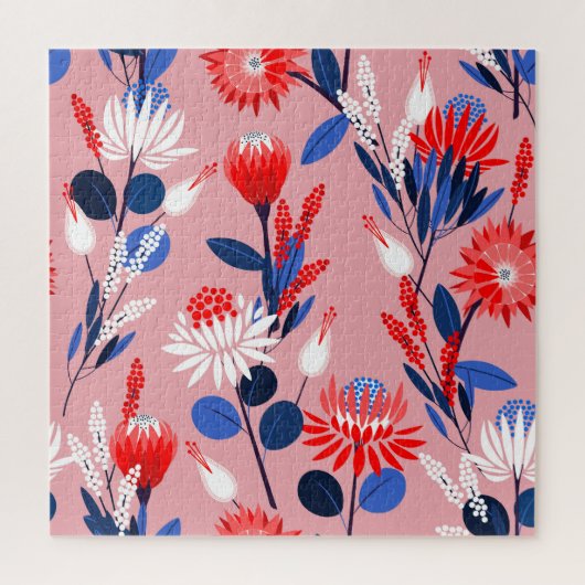 Blooming Protea: Botanisches Gartenmuster Puzzle (Vertikal)