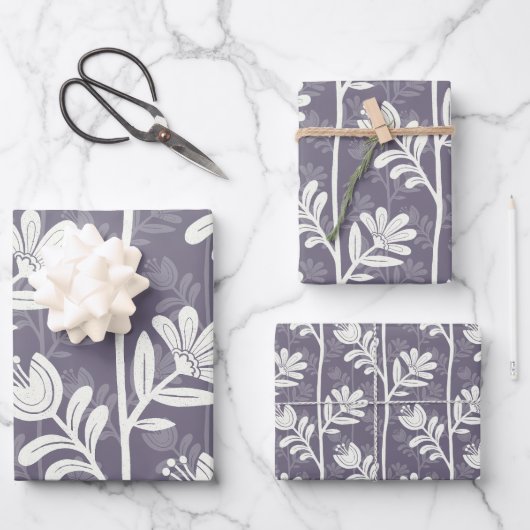 Blooming Rhythm Floral Silhouette white & lavender Geschenkpapier Set (Vorderseite)