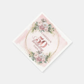 Blooming Rose Gold Blush Floral 50th Birthday Serviette (Ecke)