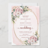 Blooming Rose Gold Blush Floral Eucalyptus Wedding Einladung (Vorderseite)