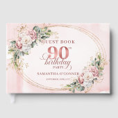 Blooming Rose Gold Floral Greenery 90th Birthday  Gästebuch (Vorderseite)
