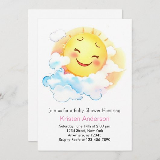 Blooming Sunshine Baby Girl Shower Einladung (Vorne/Hinten)