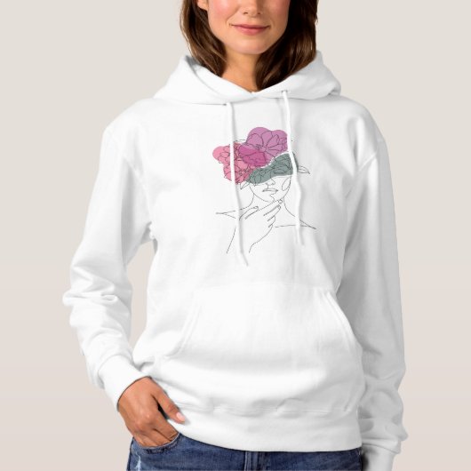 Blooming Thoughts – Floral Line Art Face Hoodie (Vorderseite)