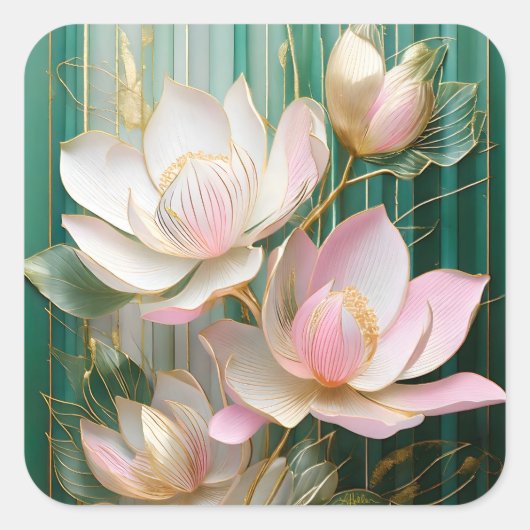 Blooming Wallpaper Japanisch Magnolia Art Quadratischer Aufkleber (Vorderseite)