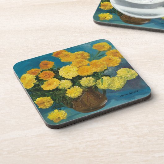 Blooming Yellow Marigolds Getränkeuntersetzer (Linke Seite)