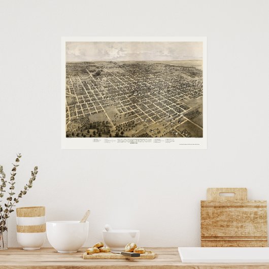 Bloomington, IL Panoramic Karte - 1867 Poster (Küche)