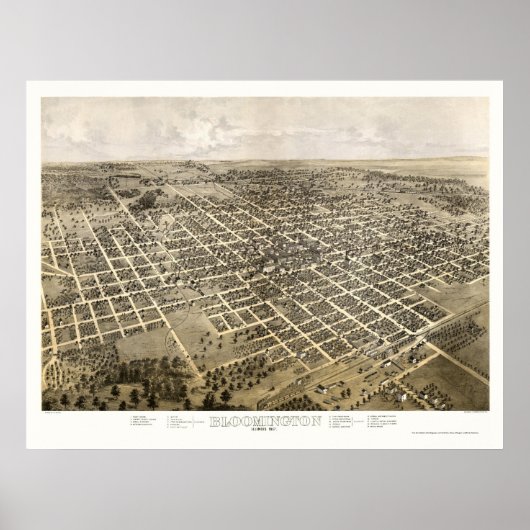 Bloomington, IL Panoramic Karte - 1867 Poster (Vorne)