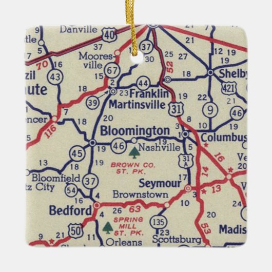 Bloomington in 50's Map Keramikornament (Vorderseite)