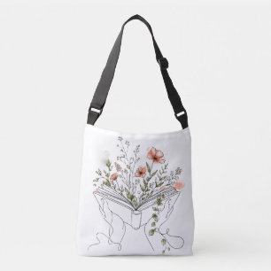 Blooms Book Botanische Linienkunst Umhängetasche Tragetaschen Mit Langen Trägern