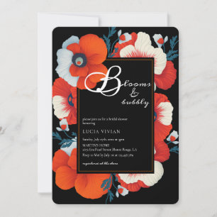 Blooms & Bubbly Bright Red Floral Brautparty Einladung