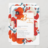 Blooms & Bubbly Bright Red Floral Brautparty Einladung (Vorne/Hinten)