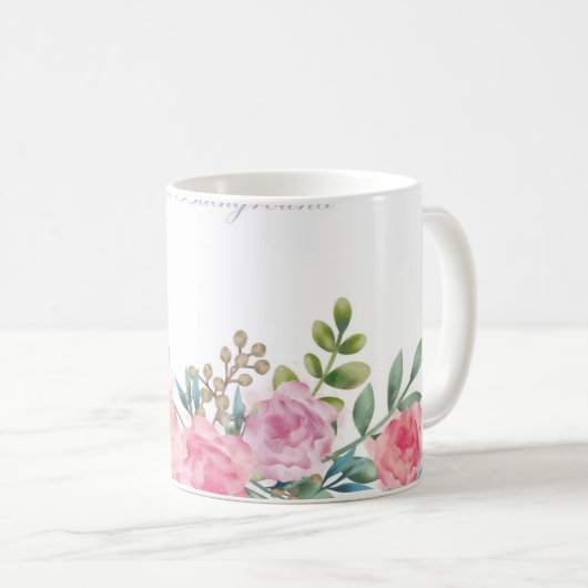 "Blooms in a Cup: Tasse der BlumenEleganz" (VorderseiteRechts)