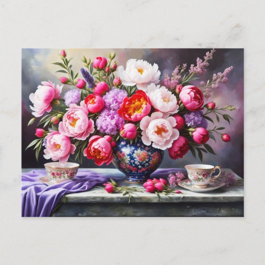 Blooms of Elegance: Oriental Bouquet Peonies Postkarte (Vorderseite)