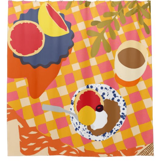 Blooms und Brunch Duschvorhang (Vorderseite)