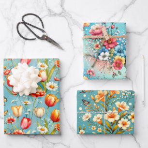 Bloomscape Blau 3 Geschenkpapier Set
