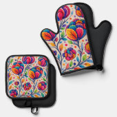 Bloomwave-Teppich Ofenhandschuh & Topflappen-Set (Vorderseite/Rückseite)