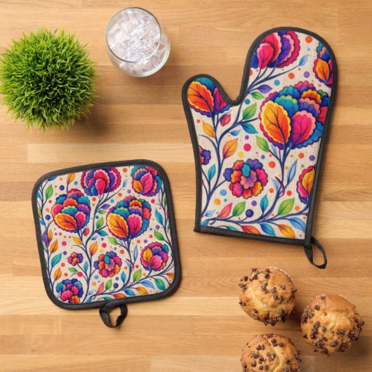 Bloomwave-Teppich Ofenhandschuh & Topflappen-Set (Oben Unten)
