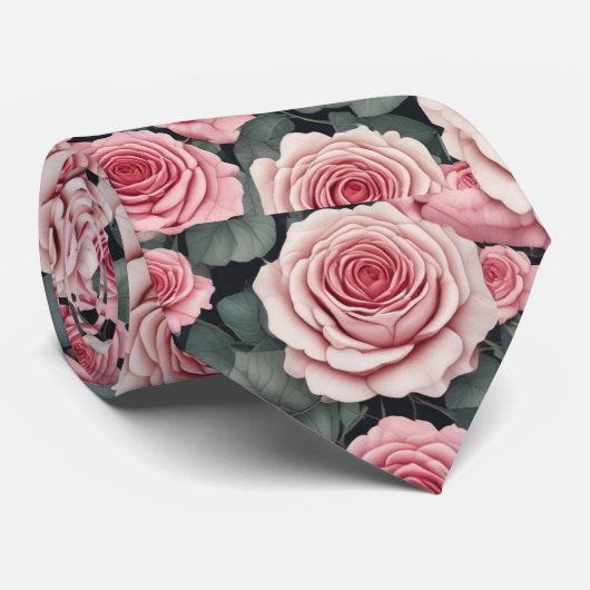Bloomy Pink Roses Krawatte (Gerollt)