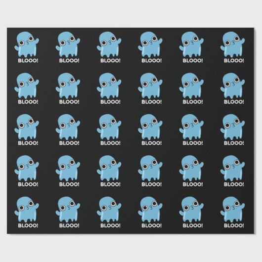 Blooo Funny Blue Ghost Pun Dark BG Geschenkpapier (Flach)