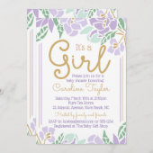 Bloral Baby Dusche Einladung lila und Gold (Vorne/Hinten)