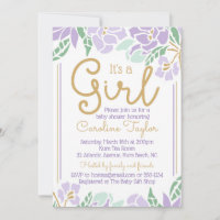 Bloral Baby Dusche Einladung lila und Gold