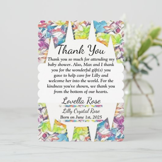 Bloral Baby Shower Danke, dass Sie Card Floating E Einladung (Stehend Vorderseite)