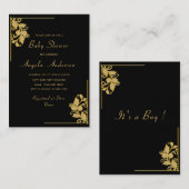 Bloral Black Gold Baby Boy Einladung (Vorne/Hinten)