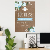 Bloral Blooms Gott segne Kommune signieren Burlap Poster (Heimbüro)