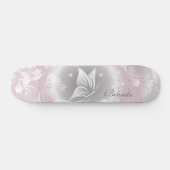 Bloral Blush Grau Schmetterling personalisieren Skateboard (Horizontal)