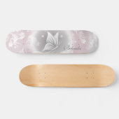 Bloral Blush Grau Schmetterling personalisieren Skateboard (Horizontal)