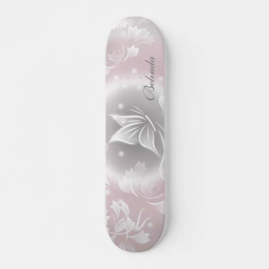 Bloral Blush Grau Schmetterling personalisieren Skateboard (Vorne)