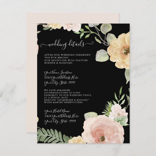 Bloral Boho Blush Mustard Foliage Hochzeitdetails Einladung (Vorne/Hinten)