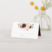 Bloral Burgund Blush Grüne Elegante Platzkarte (Vorderseite)
