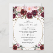 Bloral Burgundy Blush Gold Geometric Wedding Einladung (Vorderseite)