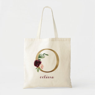 Bloral Burgundy Blush Gold Monogram Letter "O" Tragetasche