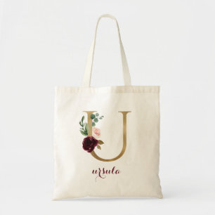 Bloral Burgundy Blush Gold Monogram Letter "U" Tragetasche