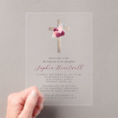 Bloral Burgundy Blush Silver Cross Girl Taufe Acryleinladungen (Insitu (Handheld))