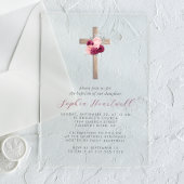 Bloral Burgundy Blush Silver Cross Girl Taufe Acryleinladungen