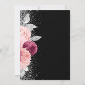 Bloral Burgundy Blush Silver Glitzer Black Wedding Einladung (Rückseite)