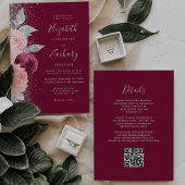 Bloral Burgundy Blush Silver QR Code Hochzeit Einladung