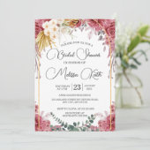 Bloral Burgundy Gold Eukalyptus Brautparty Einladung (Stehend Vorderseite)