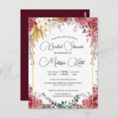 Bloral Burgundy Gold Eukalyptus Brautparty Postkarte (Vorne/Hinten)