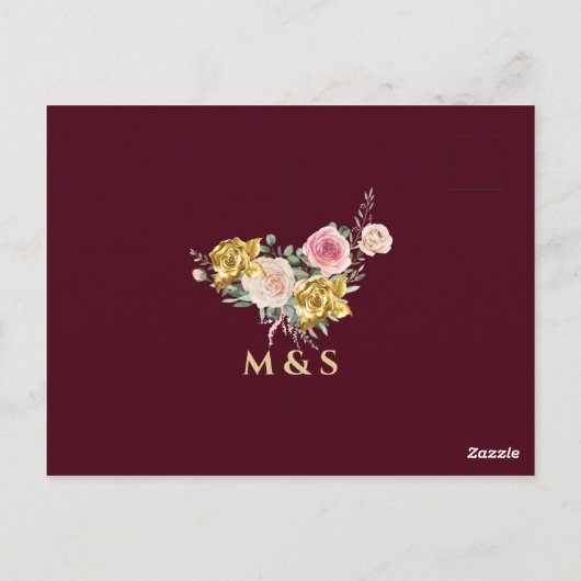 Bloral Burgundy Gold Eukalyptus Brautparty Postkarte (Rückseite)