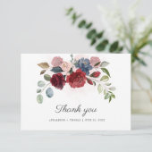 Bloral Burgundy Greenery Eucalyptus Wedding Dankeskarte (Stehend Vorderseite)