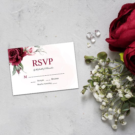 Bloral Burgundy Greenery Wedding RSVP Card