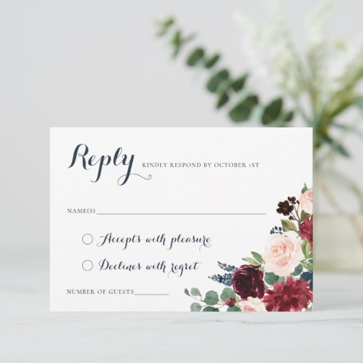 Bloral Burgundy Navy Blush Wappen Elegante UAWG Einladung (Stehend Vorderseite)