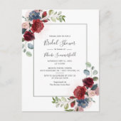Bloral Burgundy Script Eukalyptus Brautparty Einladungspostkarte (Vorderseite)