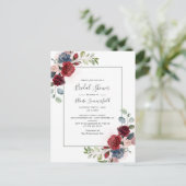 Bloral Burgundy Script Eukalyptus Brautparty Einladungspostkarte (Stehend Vorderseite)