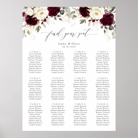 Bloral Burgundy White Gold Hochzeitstabelle Poster (Vorne)
